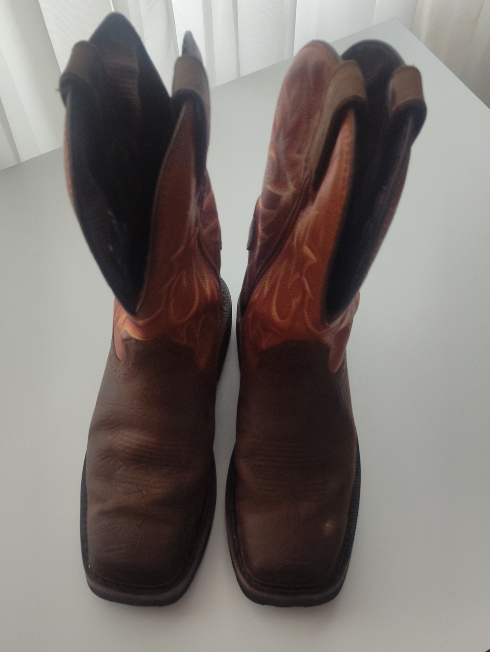 Justin Boots Brown Leather Western Pull-On Boots with Tan Shaft